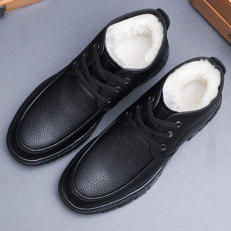 Winter new men's warm and cold cotton shoes high-top velvet thickened wool dad shoes versatile casual men's leather shoes