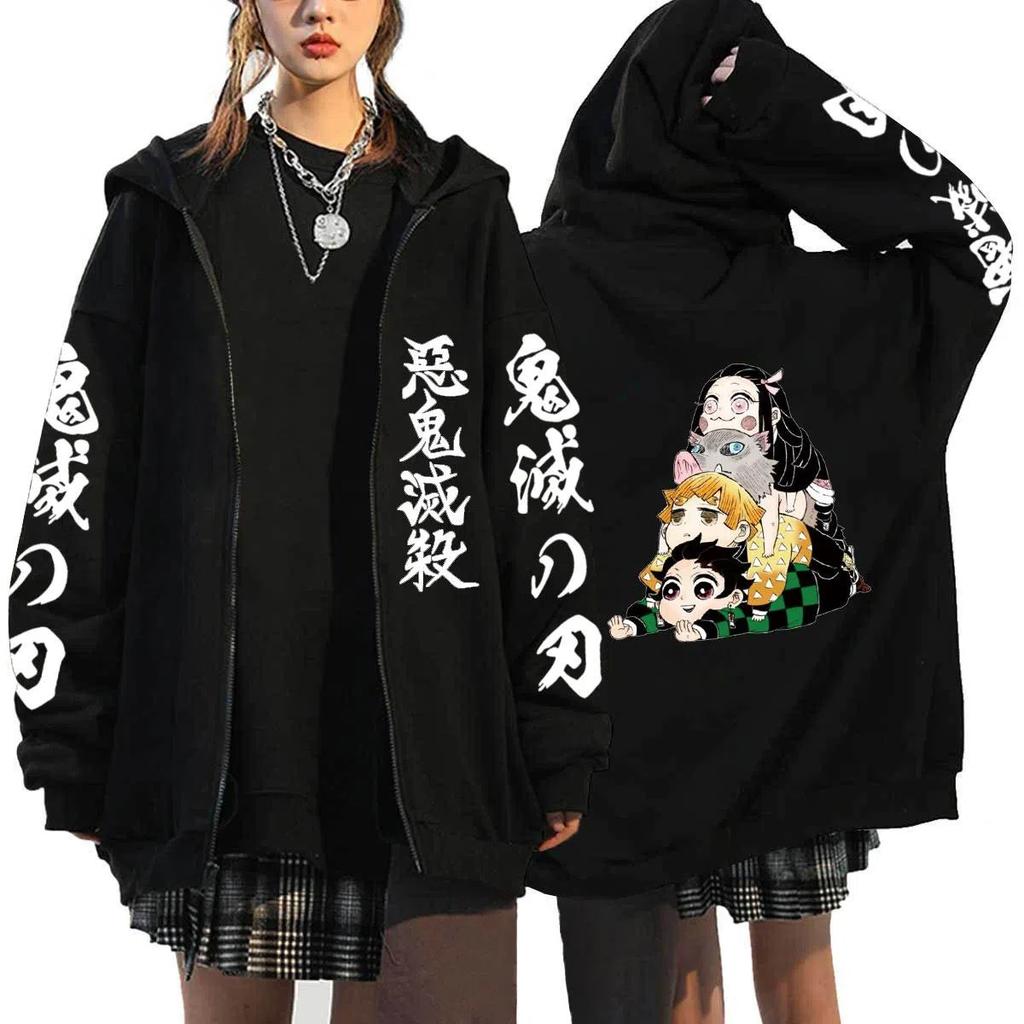 Anime Demon Slayer Kamado Nezuko And Kamado Tanjirou Printed Hooded Men Women Zip Hoodies Harajuku Sweatshirt Zipper Jacket