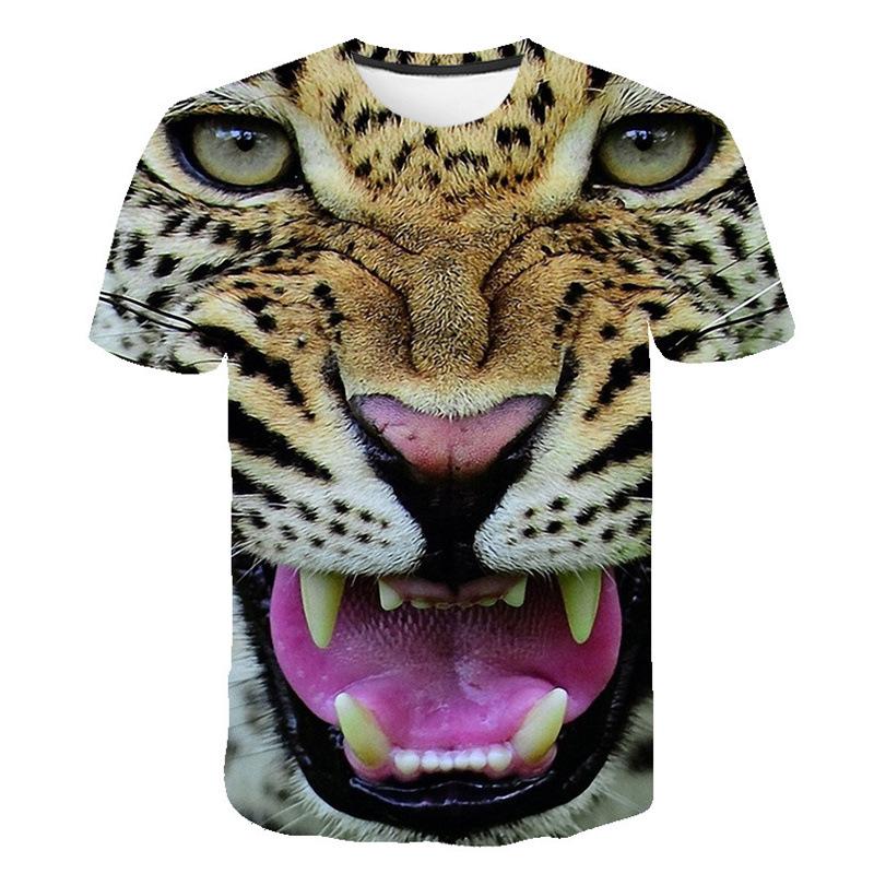 Men's T-shirt Short Sleeved Round Neck Leopard Animal 3D Printed Loose Fit Men's T-shirt