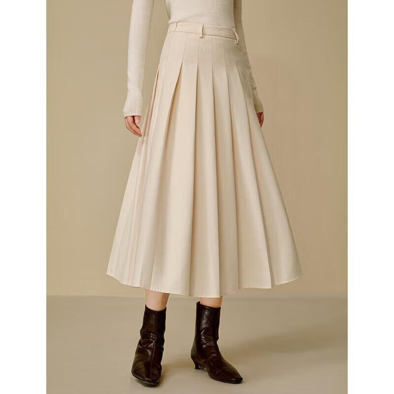 Yinman Women's High-Waisted A-line Pleated Midi Skirt