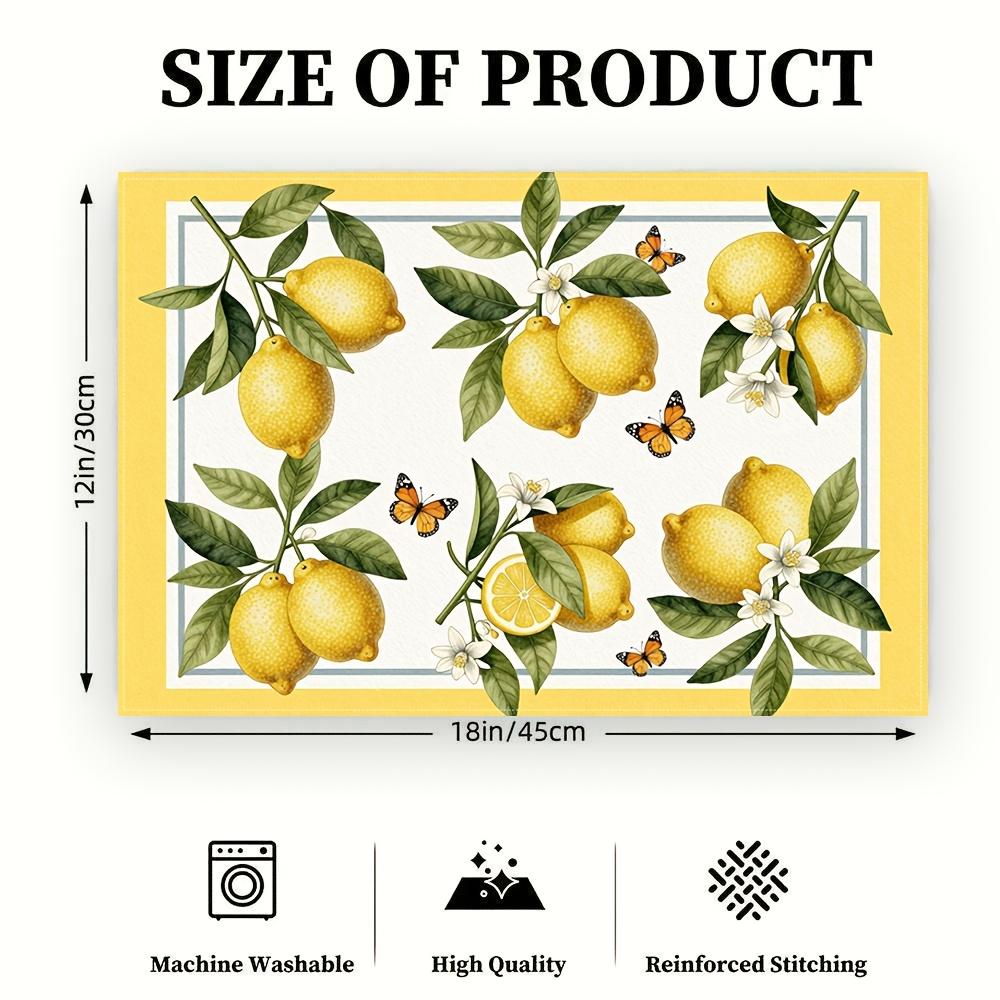 2/4/6pcs Lemon Placemats Suitable for Kitchen & Dining Table Decor - Yellow Lemon Border with Green & White Flower Print Table, Machine Washable