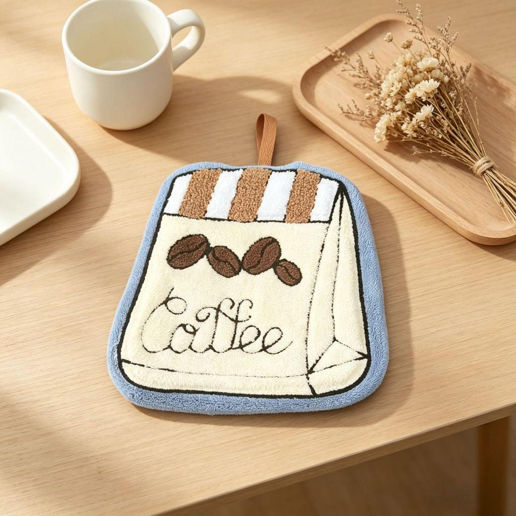 Coffee-Themed Hangable Hand Towel for Kitchen, Bath, and Kids