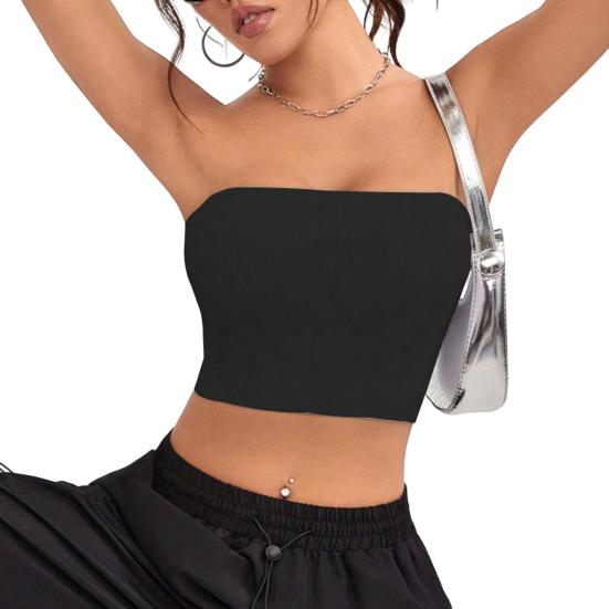 Kadın Fitilli Atlet Yüksek Esneklik Kaymaz Bandeau Askısız Kolsuz Sırtı Açık Atlet Ter Emici Hızlı Kuruyan Crop Top