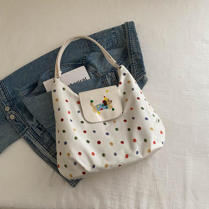 

Рюкзак в горошек большой емкости, женская сумка-тоут с милым рисунком щенка, сумка через плечо, сумка-мессенджер белый