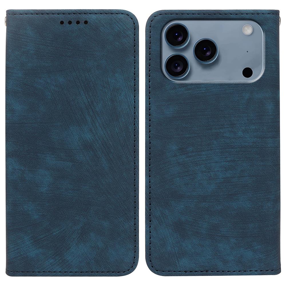 

For iPhone 17 Pro Max Case Strong Magnetic Leather Wallet Phone Cover with Striped Texture Blue