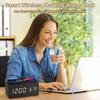 Wooden Digital Alarm Clock with Wireless Charging and LED Display, Time Date Temperature Desk Clock for Office and Bedside