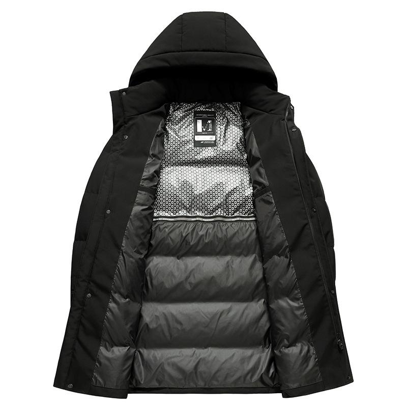 Pánská dlouhá péřová bunda středního věku business casual s kapucí zateplená péřová bunda odolná proti chladu pánská bunda péřová bunda pánská