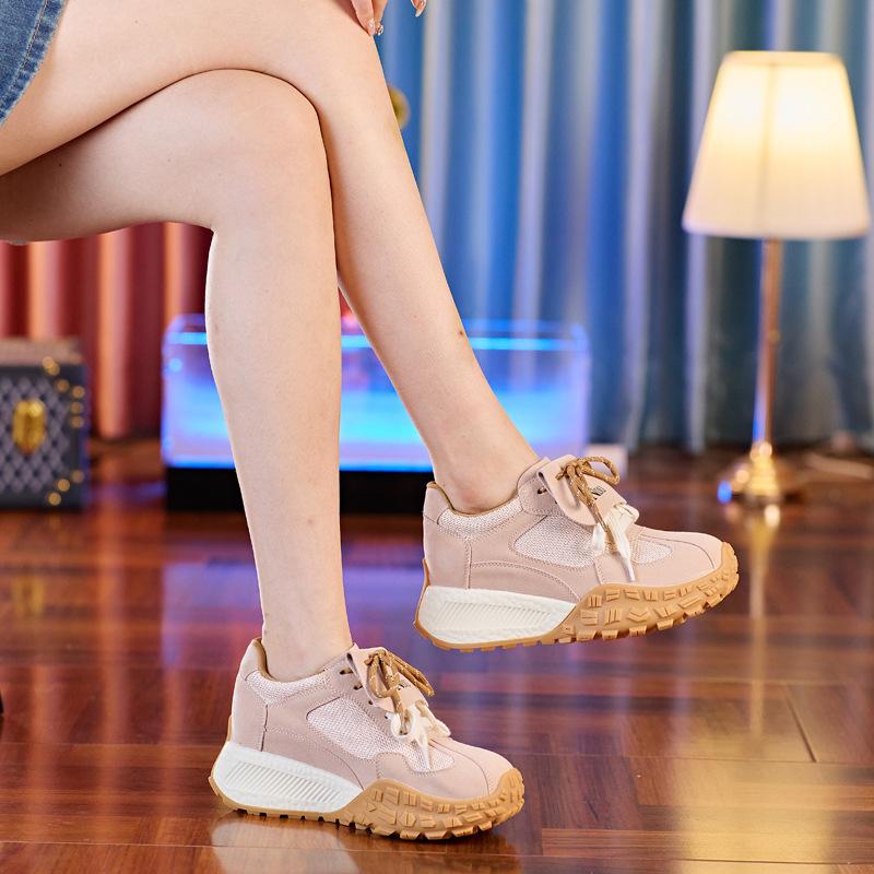 8588 thick-soled leather small waist Forrest Gump shoes women's 2025 autumn new small height increase dad shoes sports shoes
