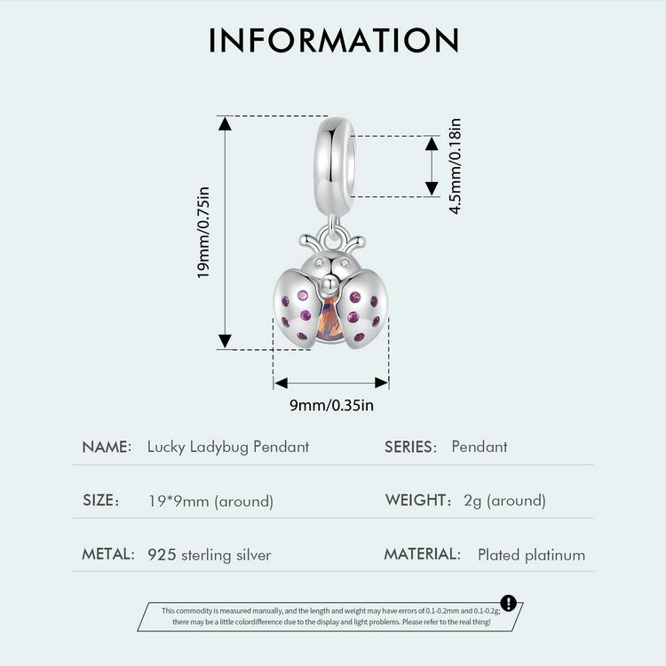 WOSTU 925 de argint Sterling Lucky Buburuza Charms Pandantiv pentru femei Fete Brățară și brățar Bijuterii DIY