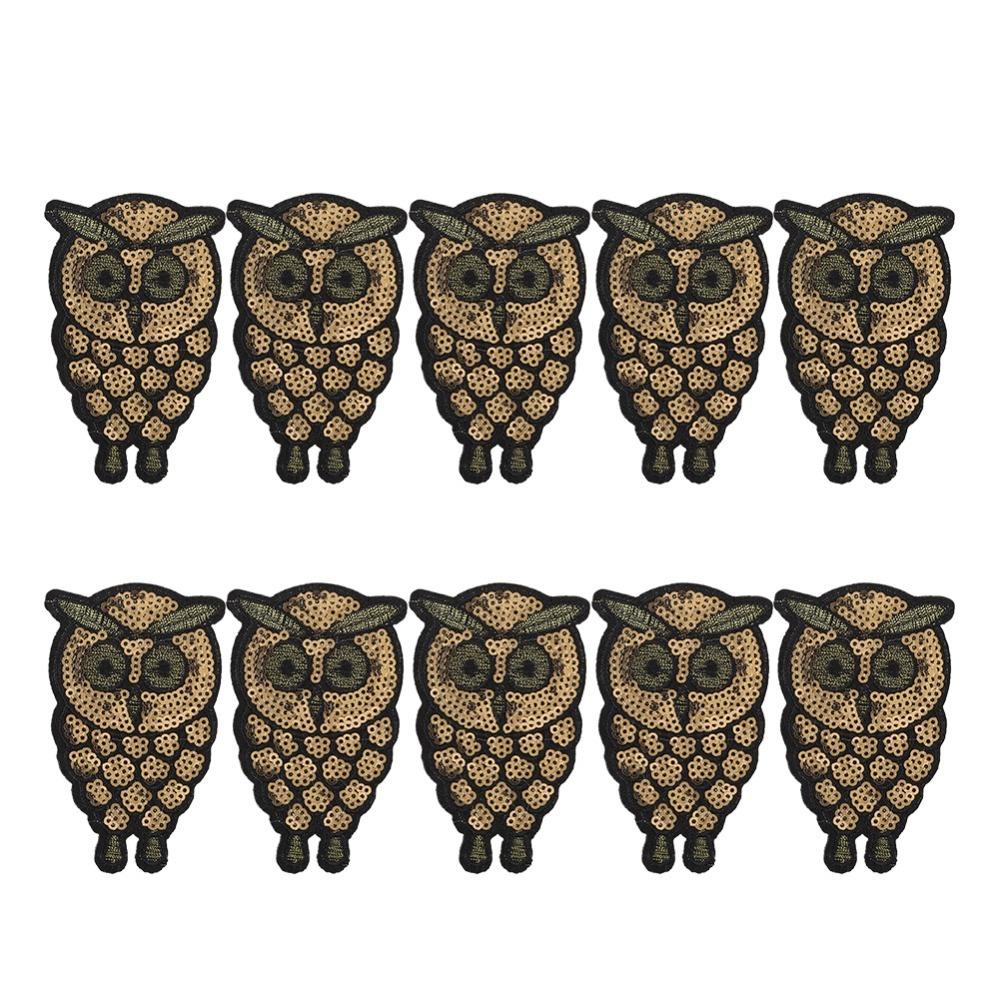 10pcs Iron-On Animal Cloth Applique Sequins Design Sequins Owl Patch  For Jacket