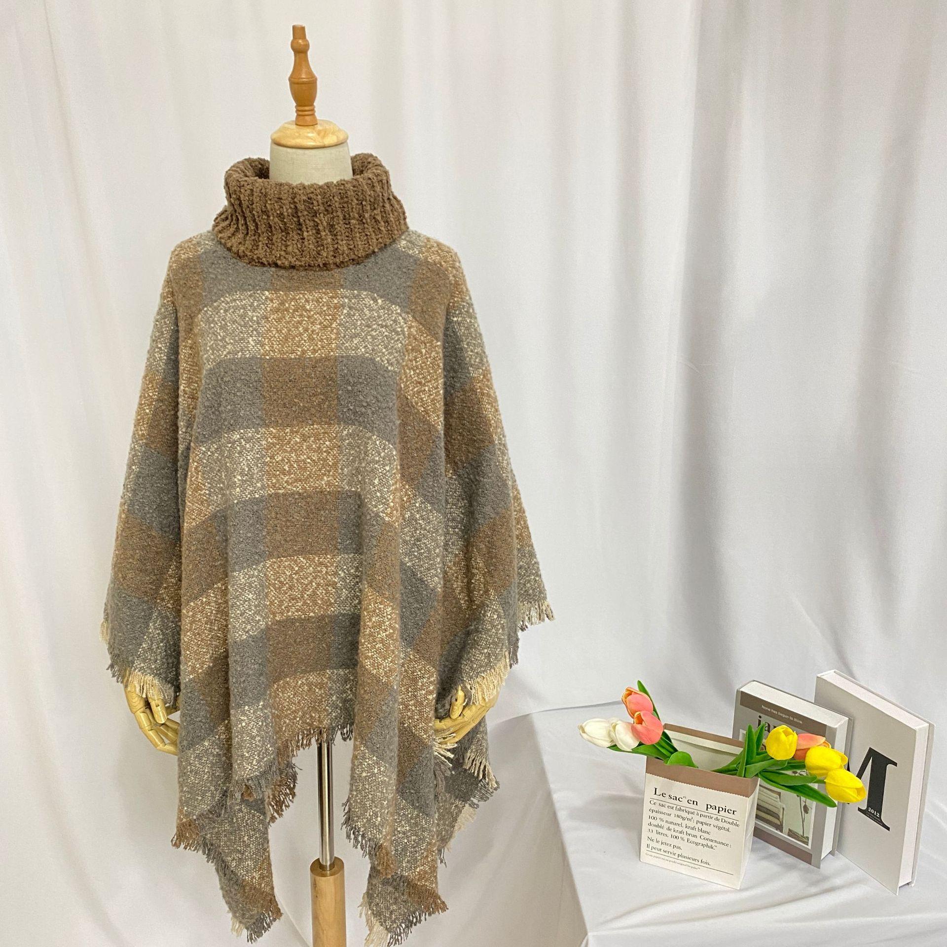 

5 цветов, женский длинный рукав «летучая мышь», свободное пончо, осенний вязаный полосатый свитер с высоким воротом, треугольная накидка, пуловер, уличный трикотаж One Size хаки