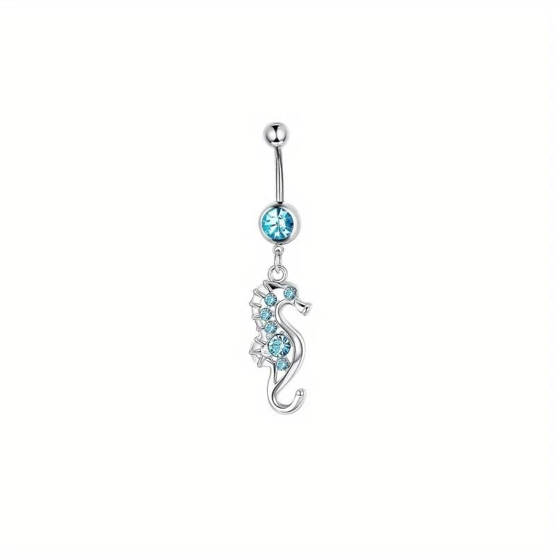 Bobisty 1Pc Stainless Steel Surgical Dangle Belly Button Rings for Women Curved Navel Barbell Body Piercing Fashion Jewelry