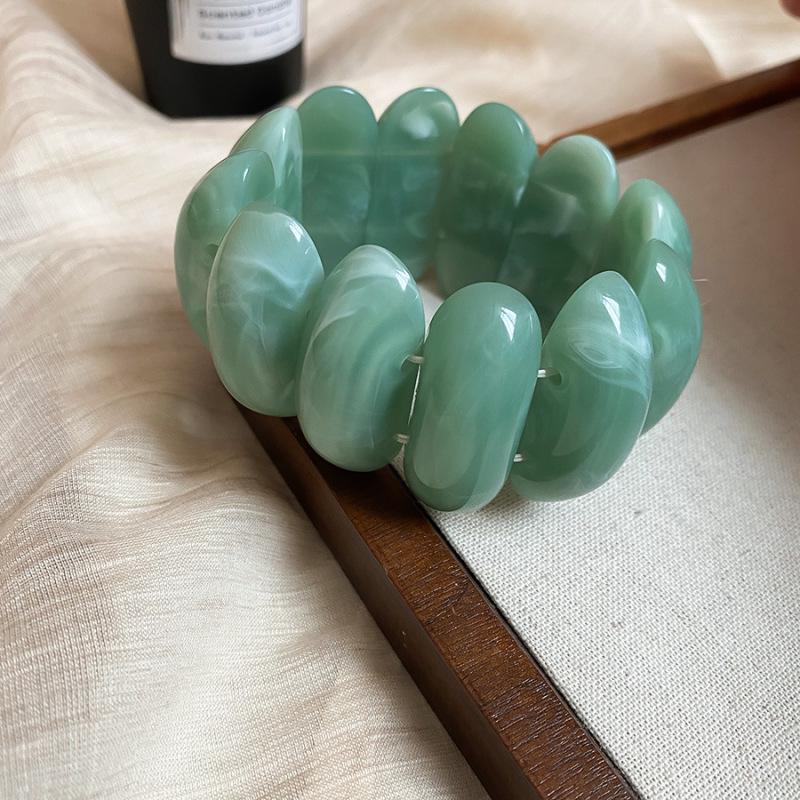 Irisierendes Vintage Acryl Ovales Stretch-Armband: Hochwertiger, vielseitiger Modeschmuck für Damen