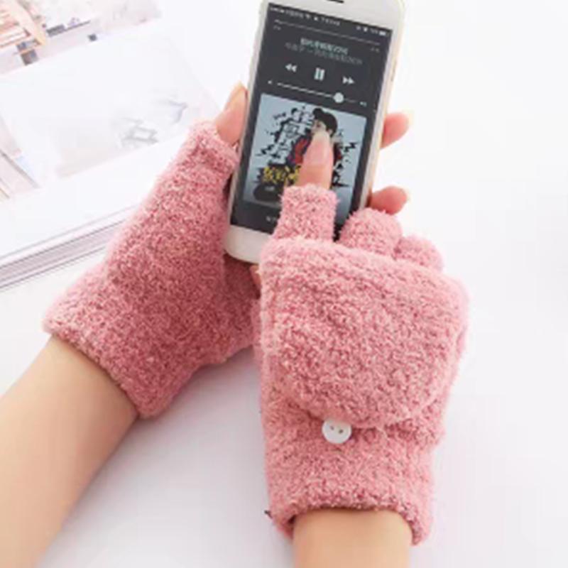 

Плюшевые перчатки без пальцев, женские зимние варежки, мягкие теплые студенческие женские флип-перчатки, уличные перчатки для письма, утолщенные, защита от холода