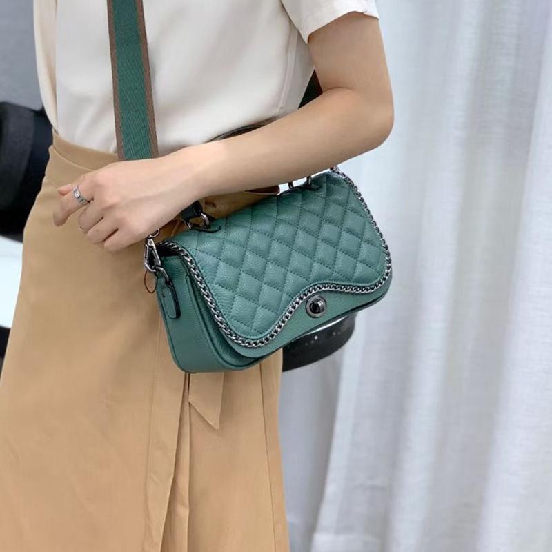 Premium light luxury leather women's bag rhombus small square bag handbag first layer cowhide temperament women's messenger bag