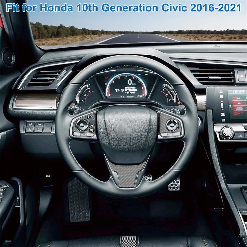 Carbon Fiber Steering Wheel Button Switch Panel Trim Cover Car Decoration Accessories For Honda Civic 10Th Fc/Fk 2016-2019