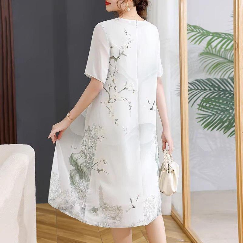 Chinese Traditional Cheongsam Dress Summer Floral Print Loose Fit Comfortable Breathable Fabric Vintage Style for Women