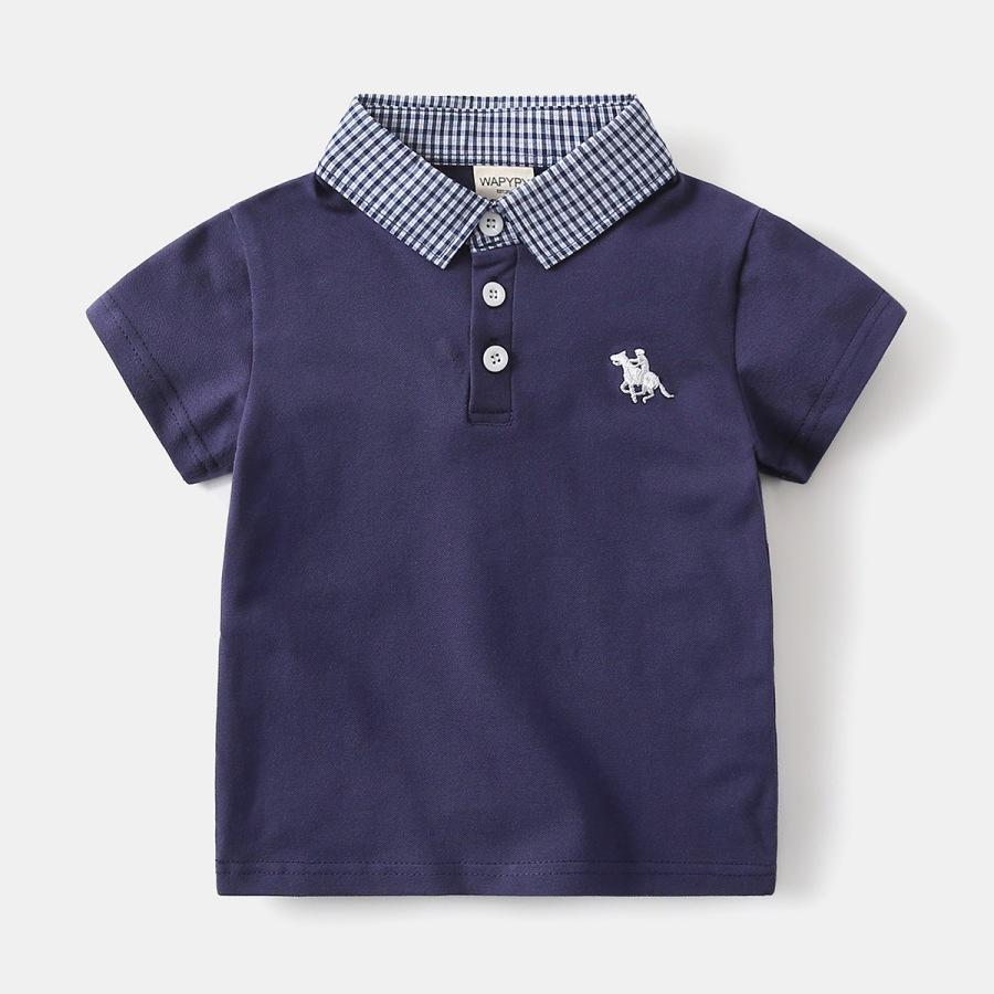 Boys Short Sleeve Shirt with Plaid Collar Summer Thin Fashion Tops for Toddler Kids Baby High End T Shirt