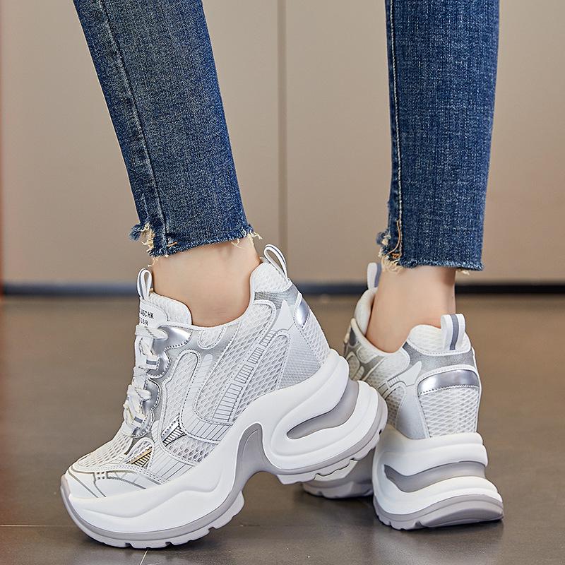 Women's 10cm Height-Enhancing Mesh Dad Shoes - Breathable, Thick-Soled, Casual Sneakers (A8910)