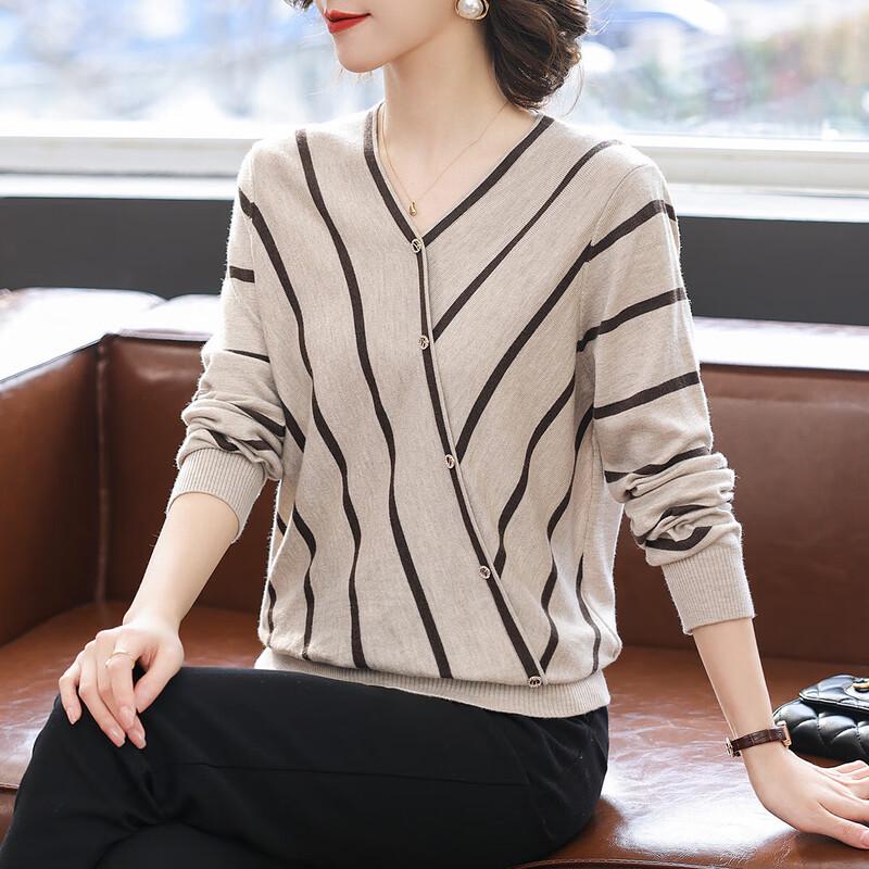 

Женский полосатый трикотажный топ с V-образным вырезом и длинными рукавами Baolianduo M