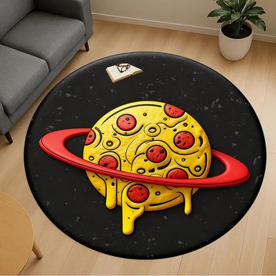 1 Stück Pizza Planet Saturn Runde Stuhlmatte Büro Teppich - Rutschfest, Fußmatte für Büro, Schlafzimmer, Ideales Wohnkultur Geschenk p0105078