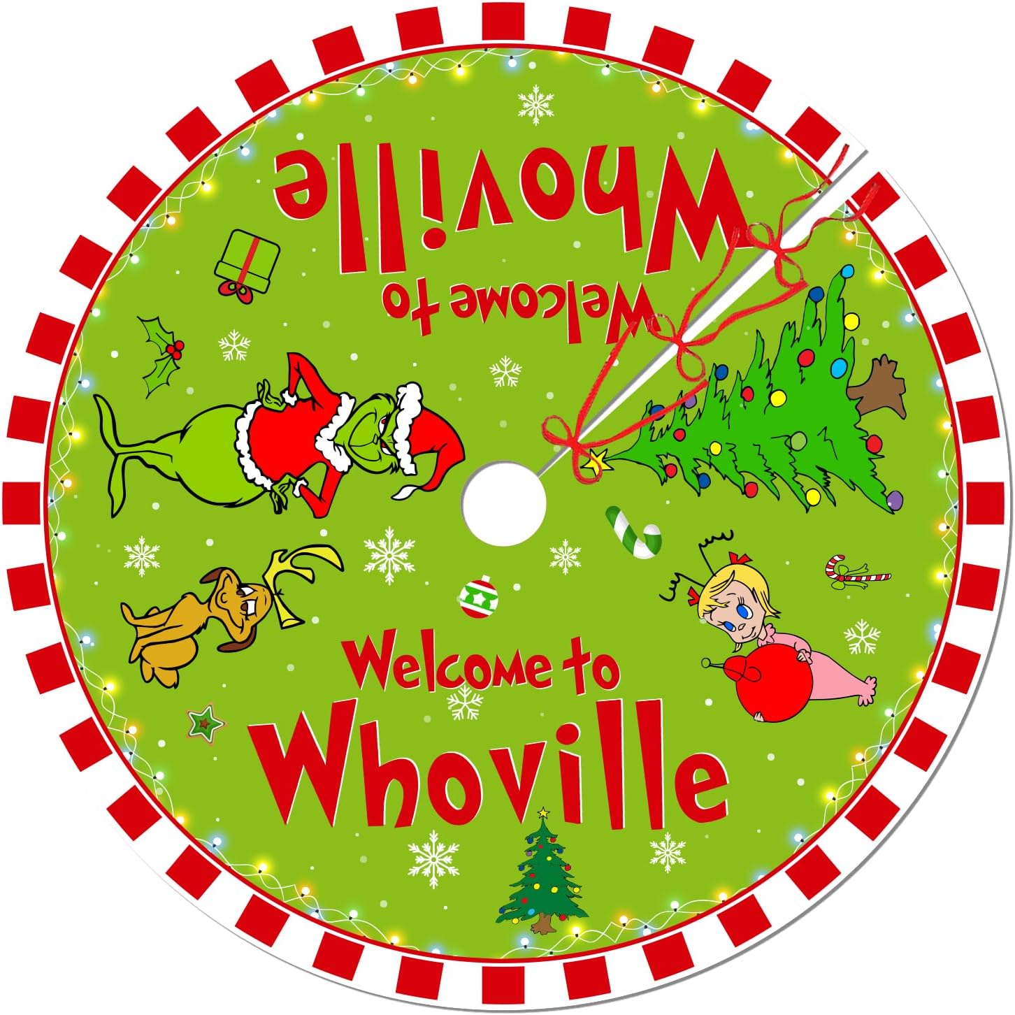 

36IN Christmas Tree Crafts Decoration Bottom Tree Skirt Tree Circumference Cartoon Print One Size