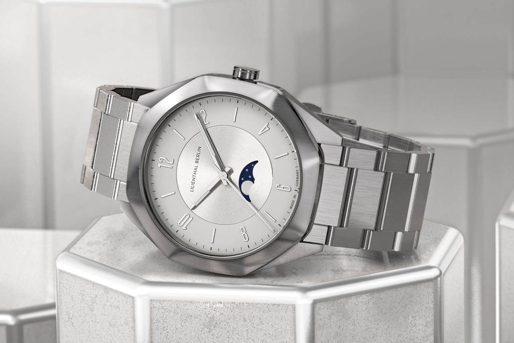 Lilianthal Berlin Faza Księżyca Srebrny Wyprodukowano w Zegarek Męski, Niemcy, OM1-001-B040A