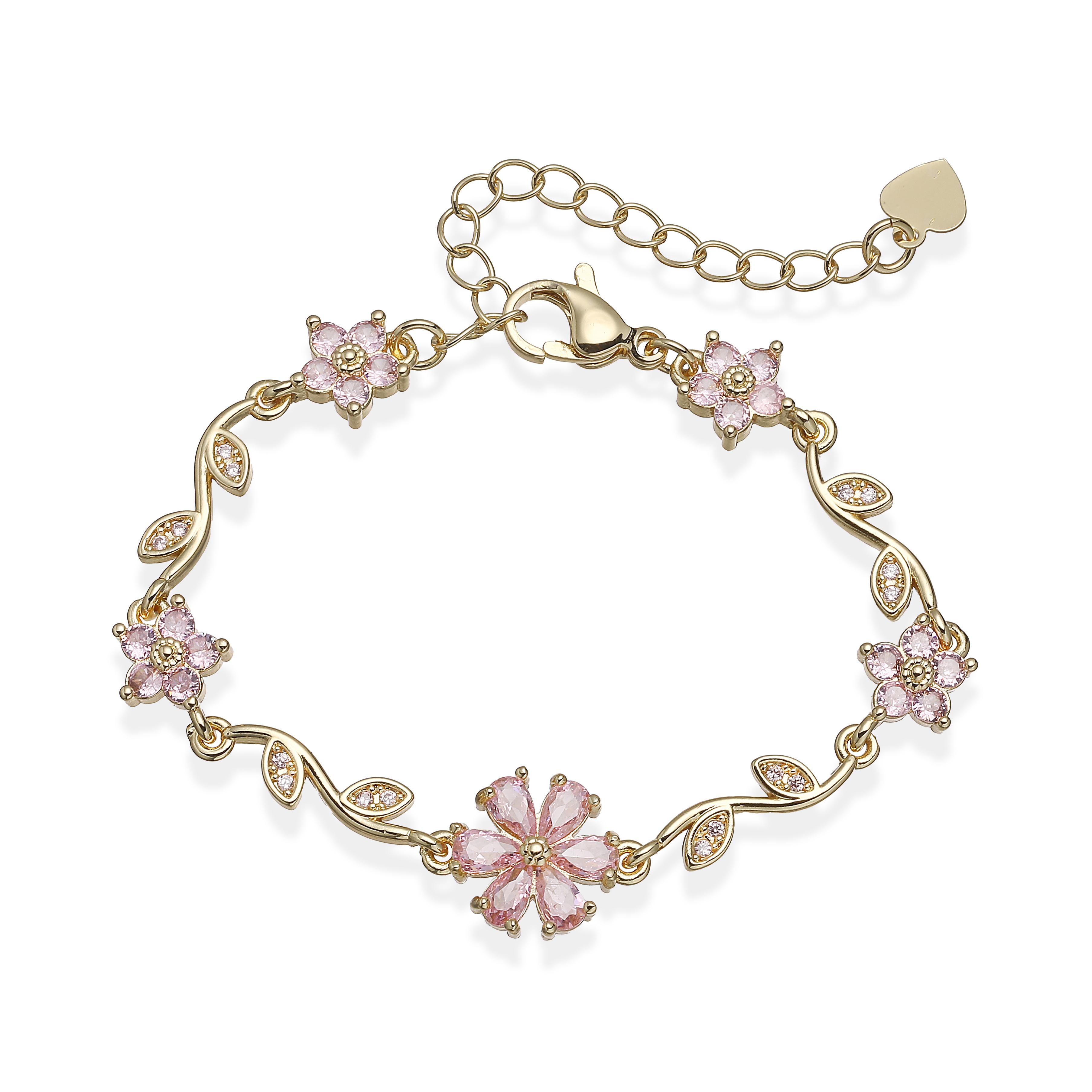 

18K Gold Plated Brass Luxury Multi-Coloured CZ Floral Bracelet Korean Sweetheart Crystal Adjustable Jewellery Gift 1 PC Other