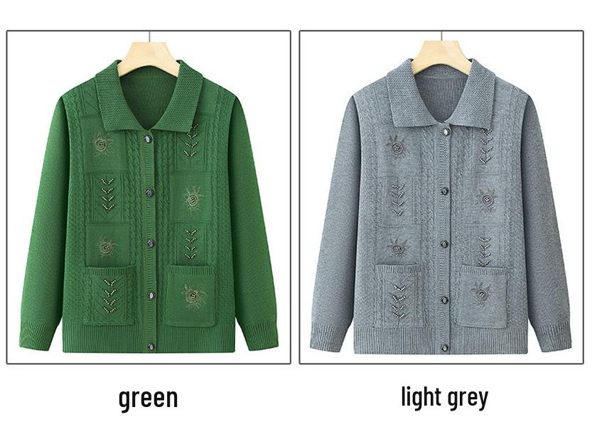 Grandma's Loose Knit Cardigan for Women – Spring & Autumn Wear for Middle-Aged & Elderly