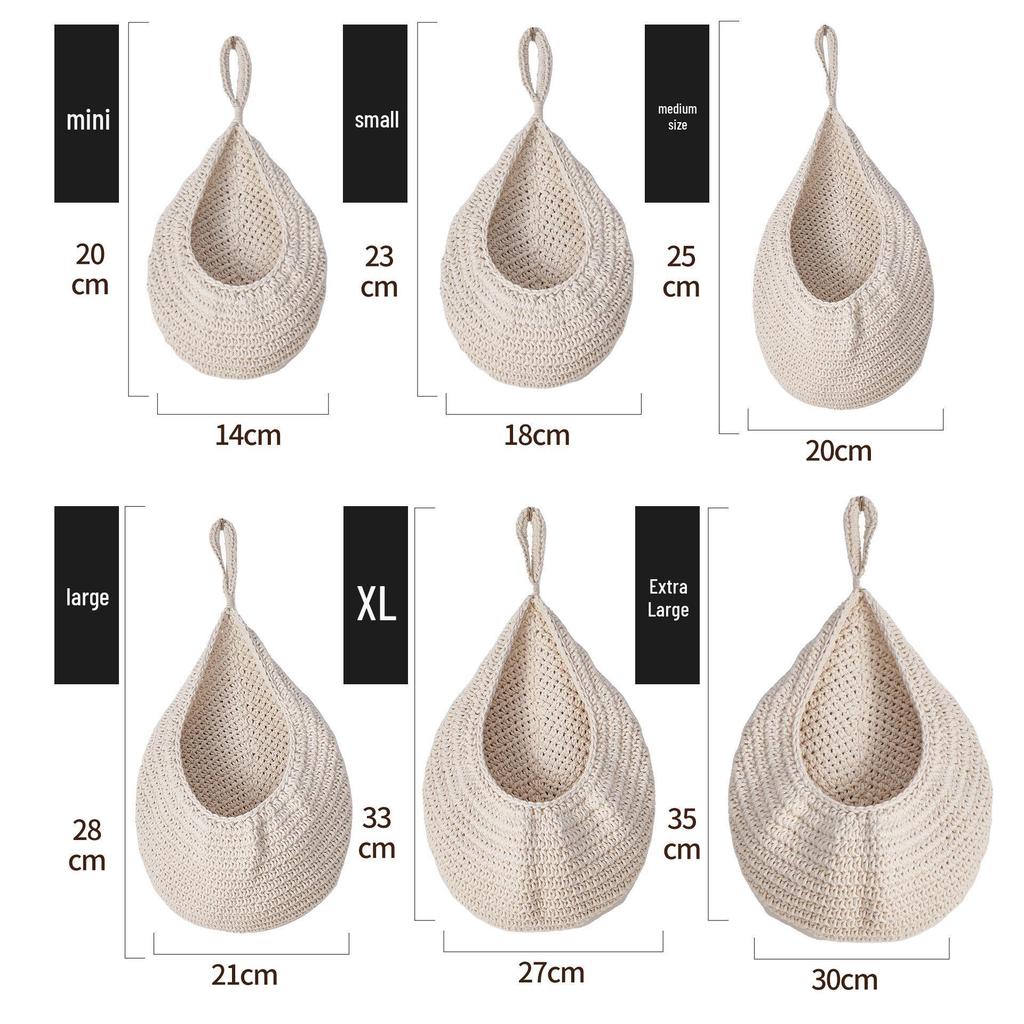 Wall-Mounted Handwoven Cotton Rope Storage Basket for Vegetables and Fruits