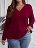 Plus Size Women Ribbed Knit Cross Wrap V Neck Long Sleeve Casual Loose Fit Pullover Sweater Top