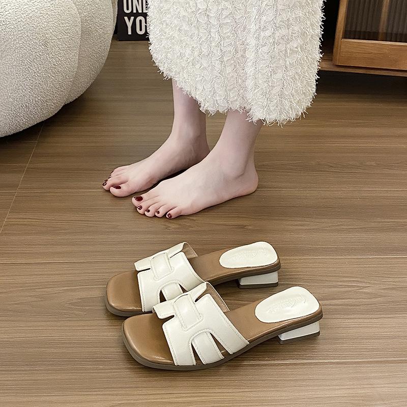 Modische Temperament-Slipper mit dickem Absatz für Damen, Sommer 2025, neu, eckige Spitze, hoher Absatz, europäisch und amerikanisch, lässig, modisch, coole Slipper, Damenschuhe