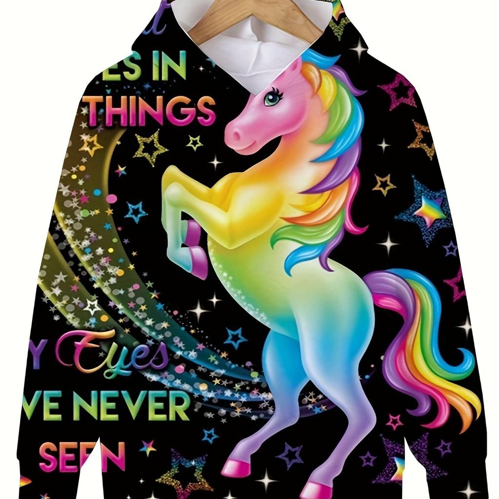 Felpa con cappuccio a maniche lunghe con grafica di unicorno per ragazzi e ragazze - Abbigliamento morbido, accogliente e alla moda per bambini - Design divertente, abbigliamento casual per la scuola