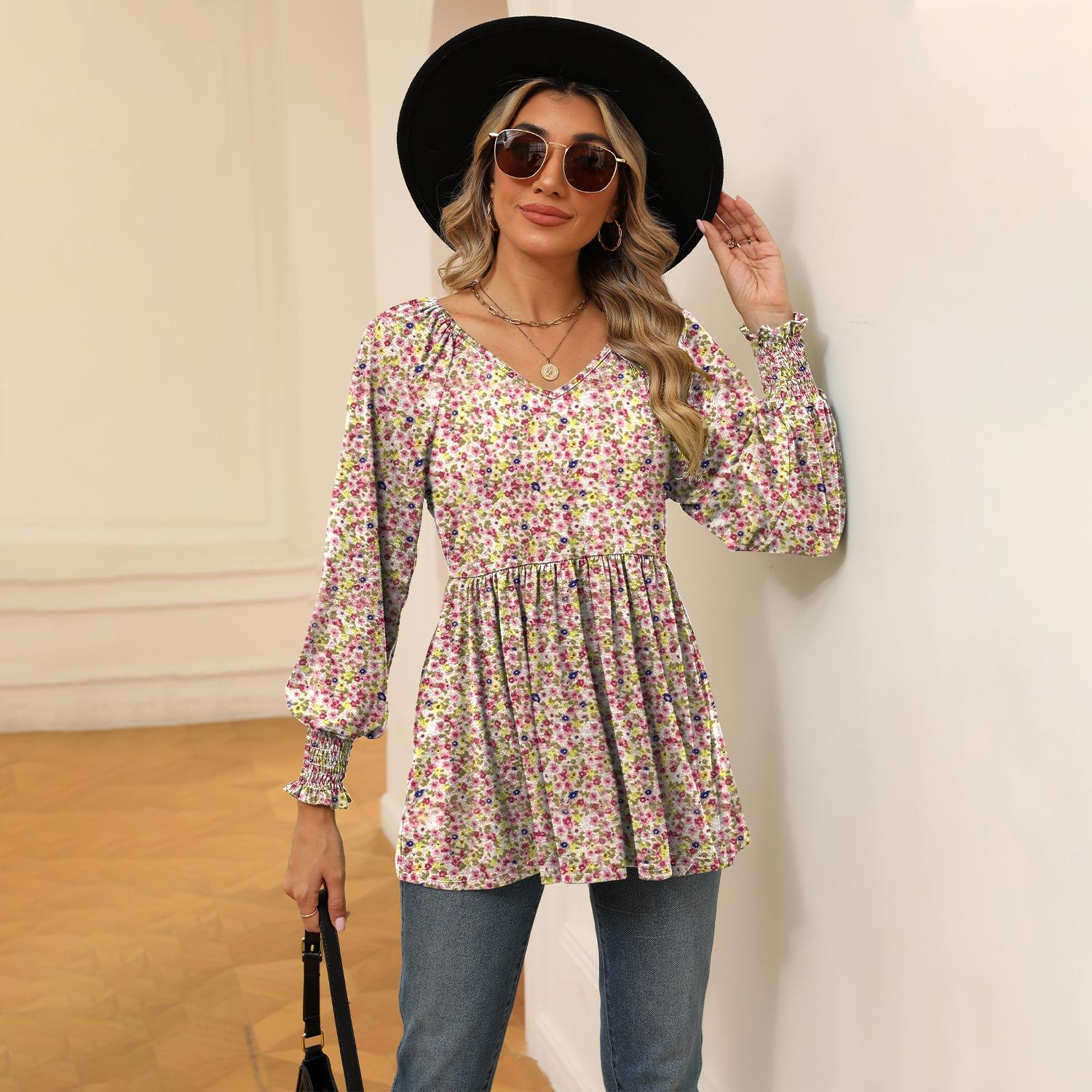 

GMXIA женские модные повседневные осенне-зимние блузки и рубашки с длинным рукавом и v-образным вырезом с цветочным принтом XXL бежевый