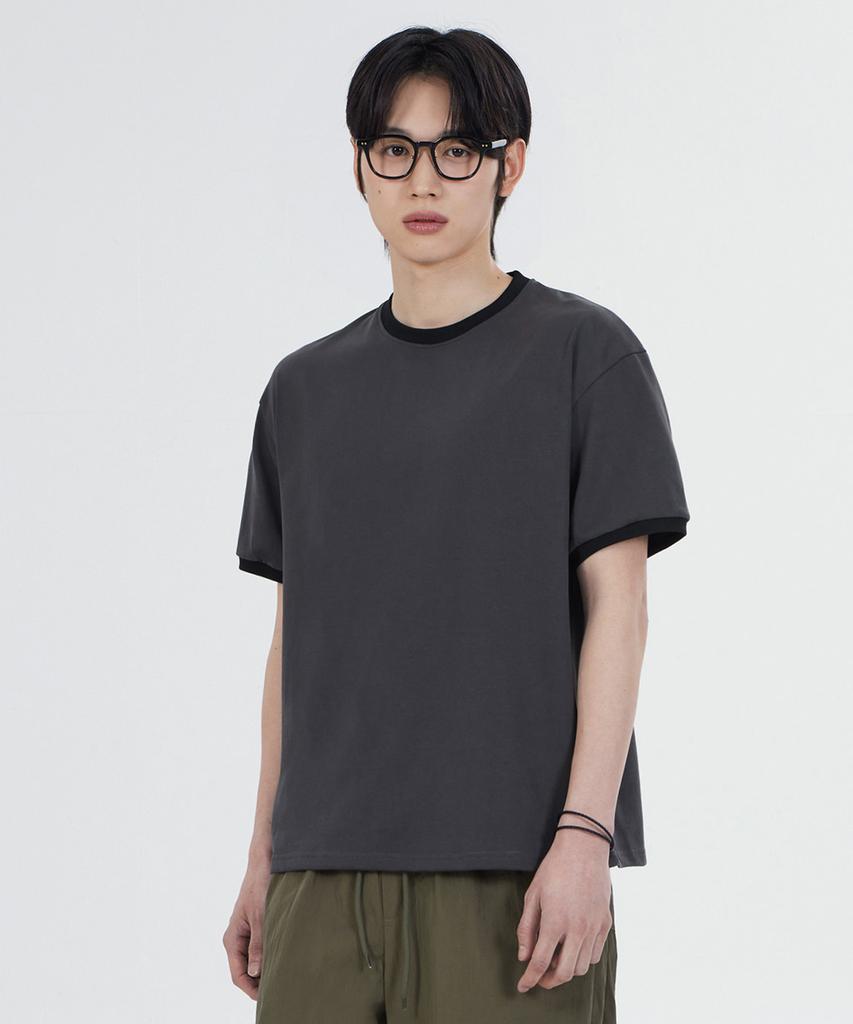 GLW [Unisex] Basic Ringer Short Sleeve T-Shirt Charcoal