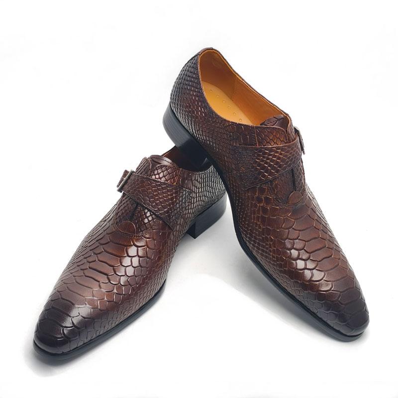 Fashion New Men's Leather Shoes Comfortable Handmade Oxford Casual Business Monk Style Serpentine Printing Luxury Fashion Dress Man Shoe
