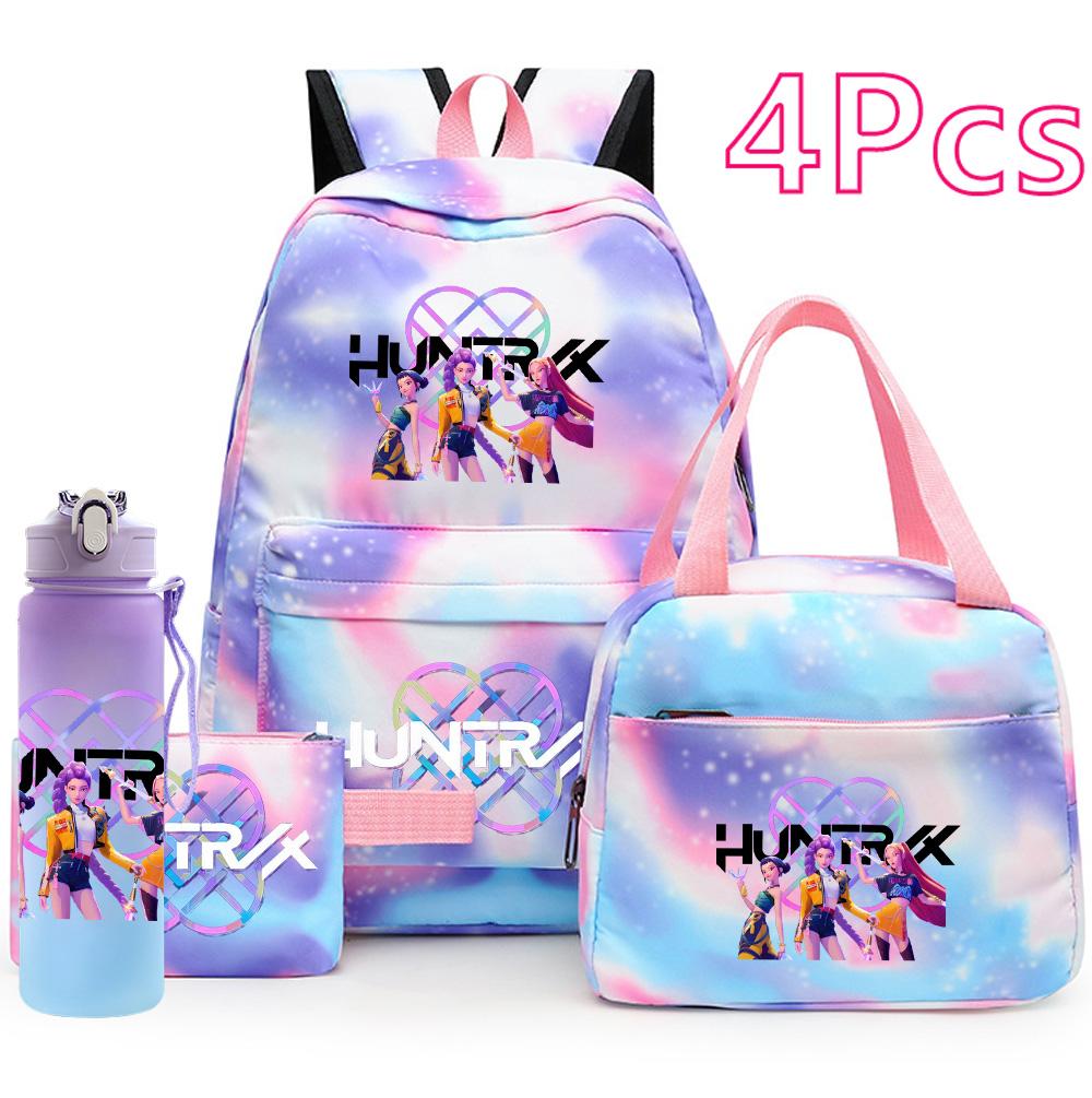 4Pcs/set K-Pop Printed Backpack Handbag Pencil Case with 750Ml Water Bottler for Teenager Boy Girl Schoolbag Large Capacity Waterproof Bookbag Mochila
