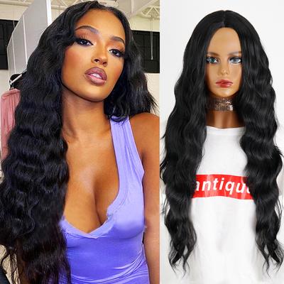 Black Red Orange Golden Color Long Water Wave Hairstyle Wig for Women Synthetic Hair High Temperature Fiber Average Size