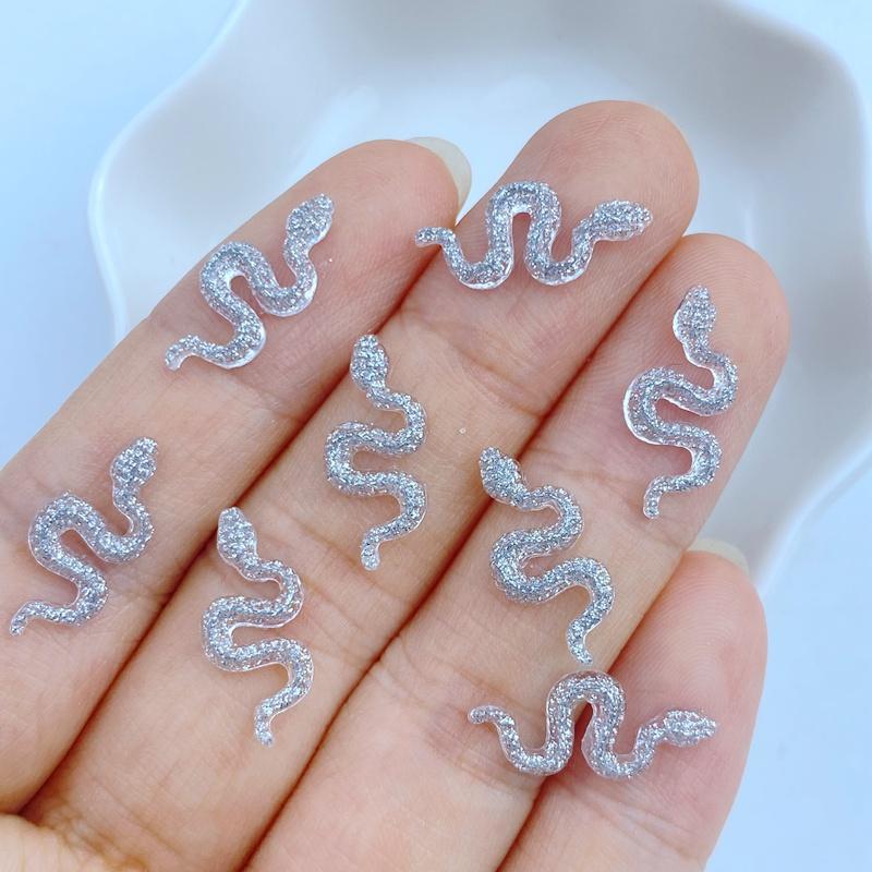 

50Pcs New Cute Resin 8*17mm Mini Shiny Little Snake Series Flat Back Manicure Parts Embellishments For Hair Bows Accessories