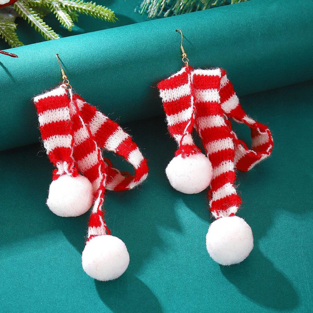 New Autumn and Winter Christmas Wind Knitted Wool Hat Scarf Earrings Girl Sweet Temperament Hairball Earrings
