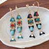 1 Pair Vintage Fish Tassels Enamel Long Hoop Earring for Women Gold Plated Alloy Lightweight Comfort for Casual and Party Wear