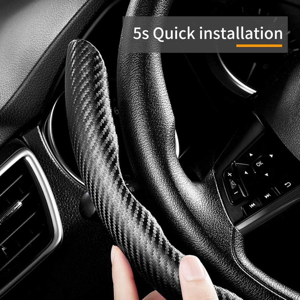 3 Piece Carbon Fiber Steering Wheel Cover,Car Steering Wheel Protector With Non-Slip Lining,Breathable Microfiber Universal For 14.5-15 Inch,Black