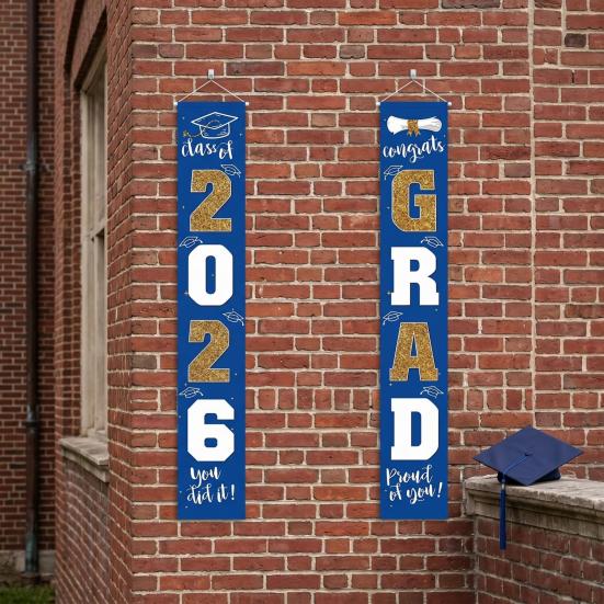 1 Pair 2026 Graduation Decoration Class of 2026 Congrats Grad Door Sign Indoor Outdoor Front Door Porch Hanging Banner for Graduation Party
