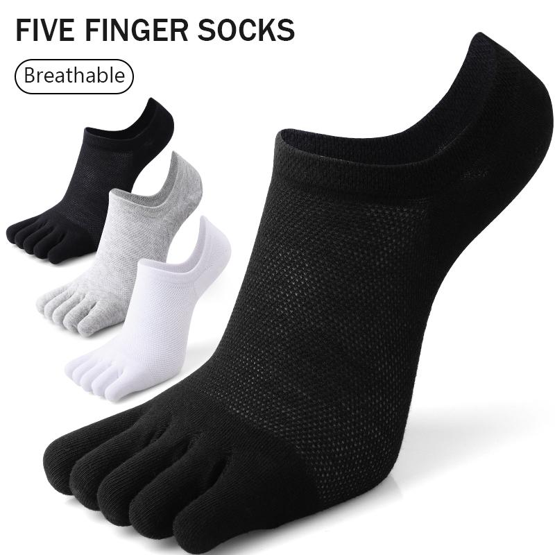 3 Paia Calzini da Uomo a Cinque Dita Colore Unito Elastico Resistenti Traspiranti Rete Calzini alla Caviglia Casual Sportivi Calzini Invisibili per Dita Estate