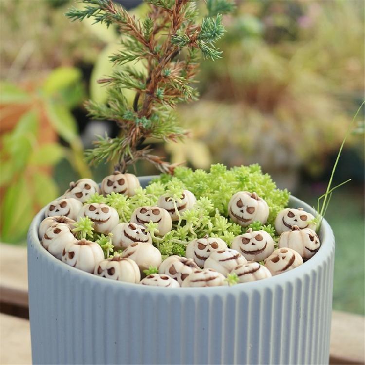 Halloween Resins Sculpture Collection 20Pcs Ghostly Face Miniature Pumpkin Decors Ornaments For Creative Garden Display