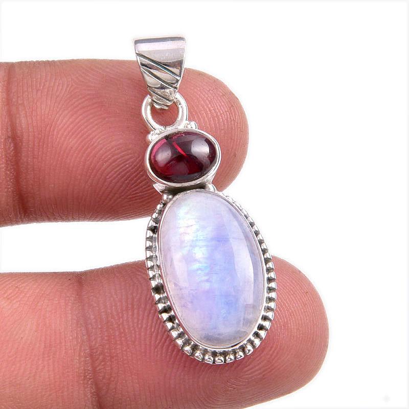 

Natural Moonstone, Garnet Gemstone Handmade 925 Solid Silver Pendant 1.50 B8e18
