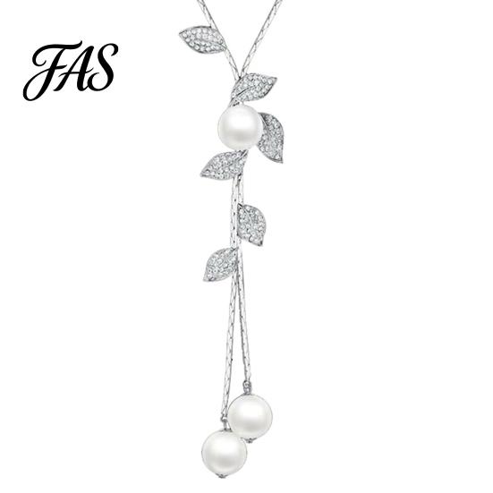 Necklace Faux Pearl Tassel Leaves Pendant Exquisite Beautiful Accessories Sweater Chain Jewelry Gift for Women