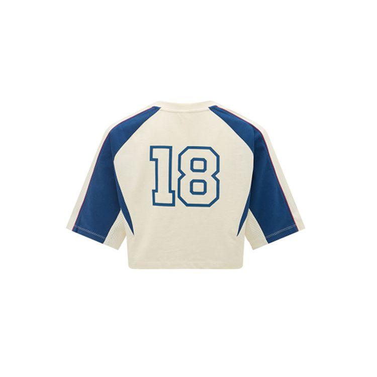 Reebok Color Block Casual Short Sleeve Knit T-Shirt Women tops Beige Blue 24SRC402WGW2