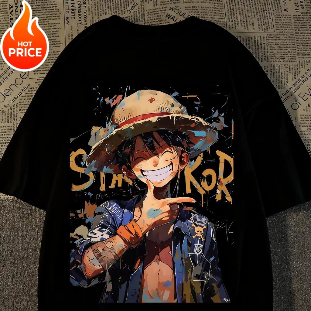 Summer TShirt One Piece Luffy Harajuku Unisexs Cotton Fitness Vintage Streetwear Oversized Womens ShortSleeve Casual Y2K Top