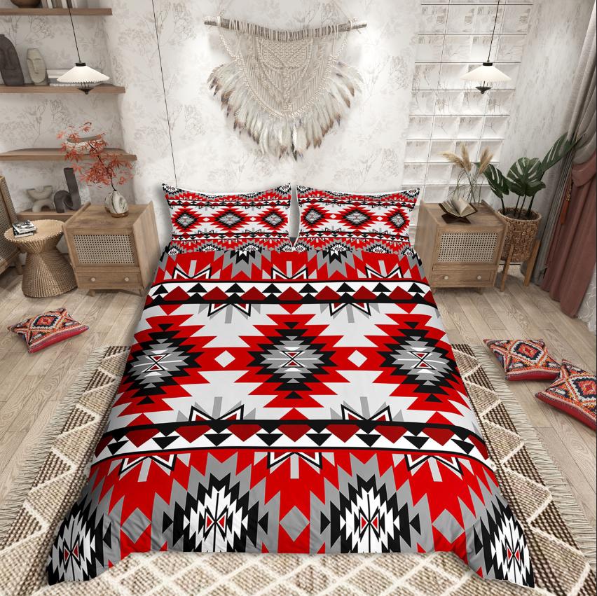 Homewish Tribal Aztec Duvet Cover Set,Bohemian Theme Bedding Set for Teens,exotic Style Decor